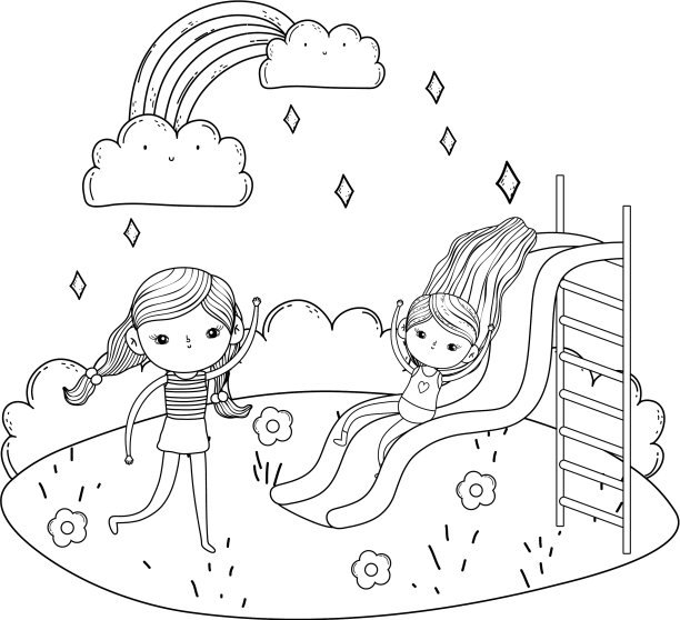 小女孩们穿着泳衣在滑梯里图片下载