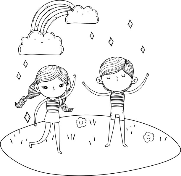 孩子们在花园里玩彩虹图片下载