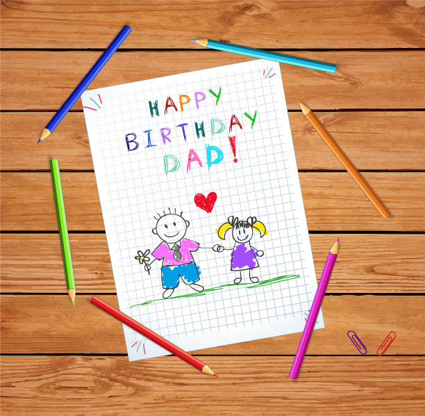 生日快乐，爸爸画的爸爸和女儿图片下载