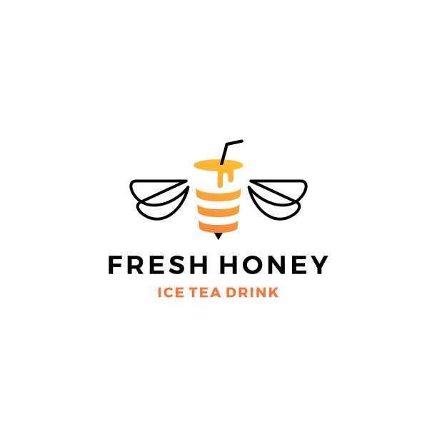 蜂蜜冰茶杯泡沫饮料标志图标标签图片下载