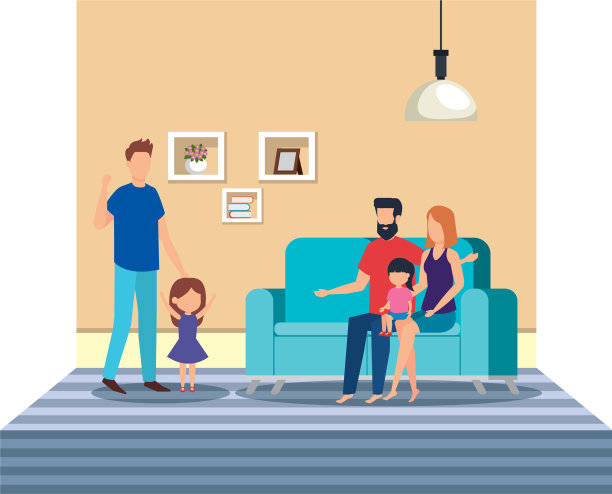 一对夫妇和女儿在沙发上图片下载