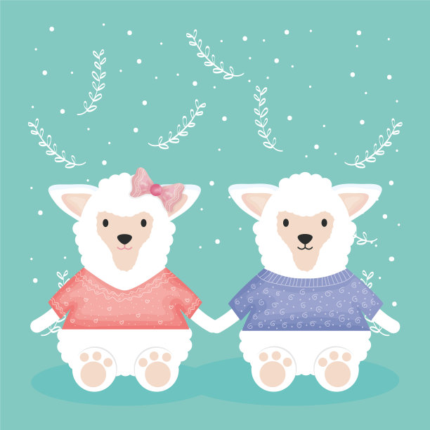 可爱的一对绵羊和衣服的角色图片下载