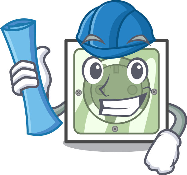 设计师把吉祥物的电源插座挂在墙上图片下载