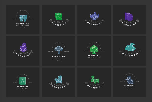 图标和标志的管道可编辑的大纲图片下载