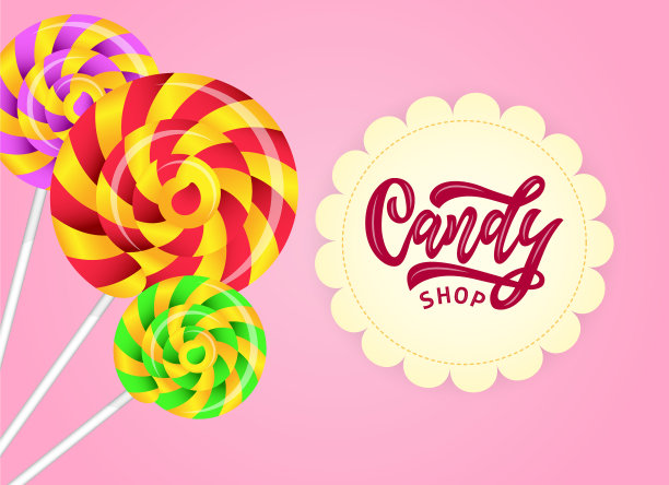 在粉红色背景上手工刻字的糖果店标志图片下载