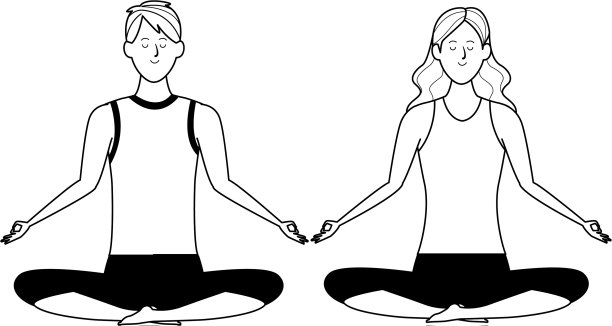 一对瑜伽姿势的黑白图片下载