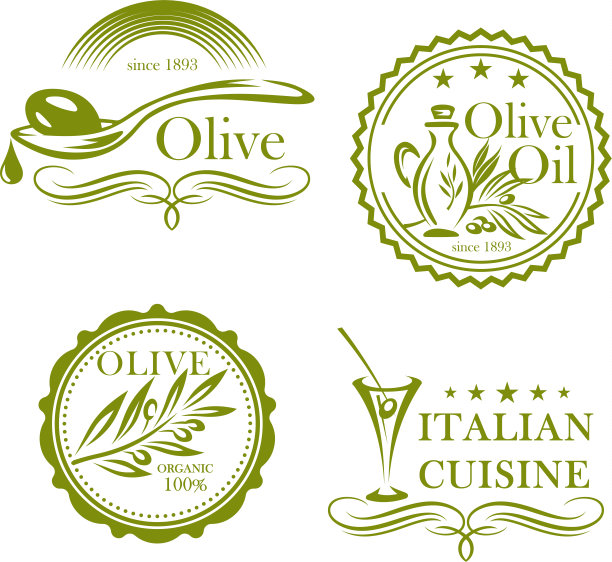 橄榄橄榄油孤立标签图标集图片下载