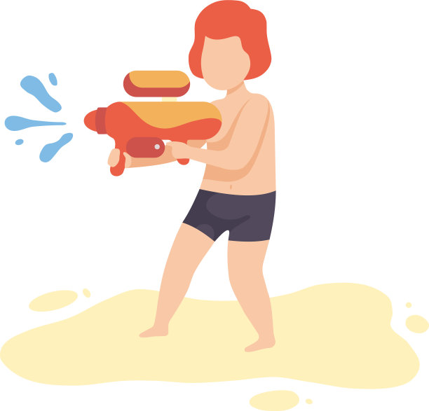 可爱的男孩在夏天的海滩上玩水枪图片下载