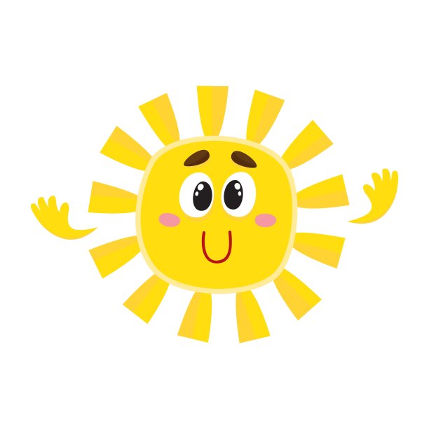 微笑的太阳与大眼睛孤立卡通图片下载