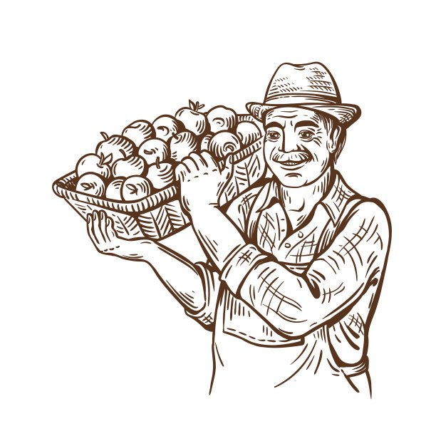 帽子里戴着一篮子苹果的农夫图片下载