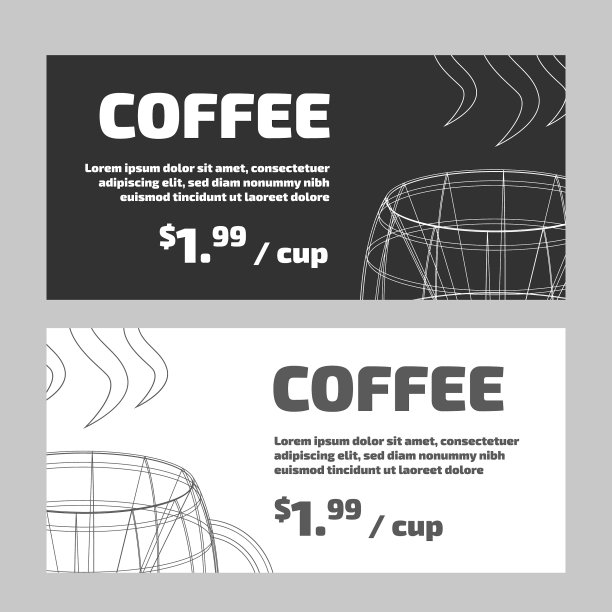咖啡馆营销黑白横幅设置图片下载