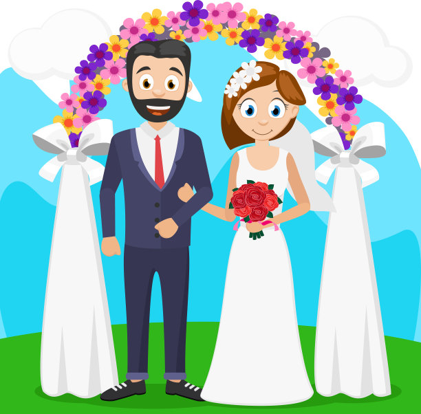 新娘和新郎在拱门附近举行的仪式上图片下载