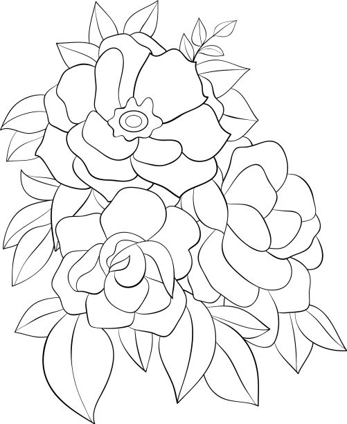 成人涂色书，可爱的早午餐玫瑰图片下载