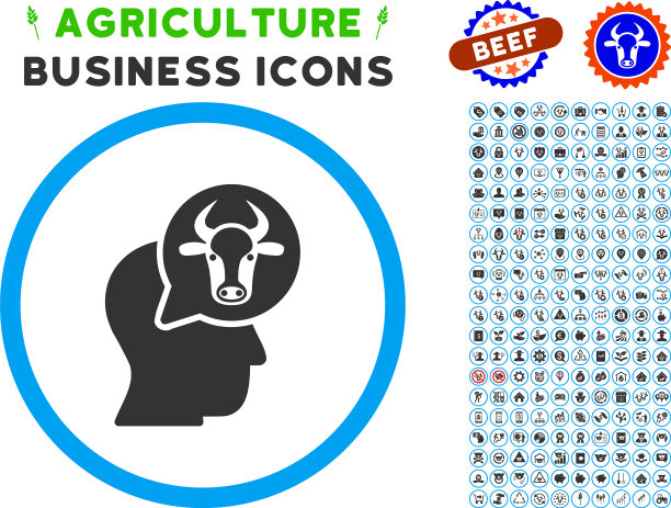 牛思维人圆形图标与设定图片下载