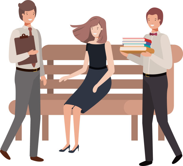 集团企业在公园椅子的化身角色图片下载