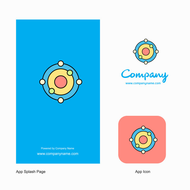 原子公司标志应用程序图标和喷溅页面图片下载