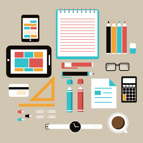 平面设计风格办公设备工作图片下载