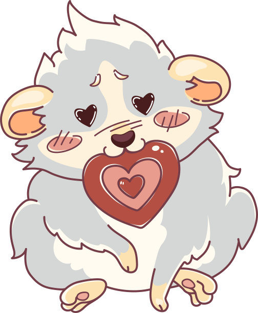 眼睛里有红心的豚鼠坐着，手里拿着一张卡片图片下载