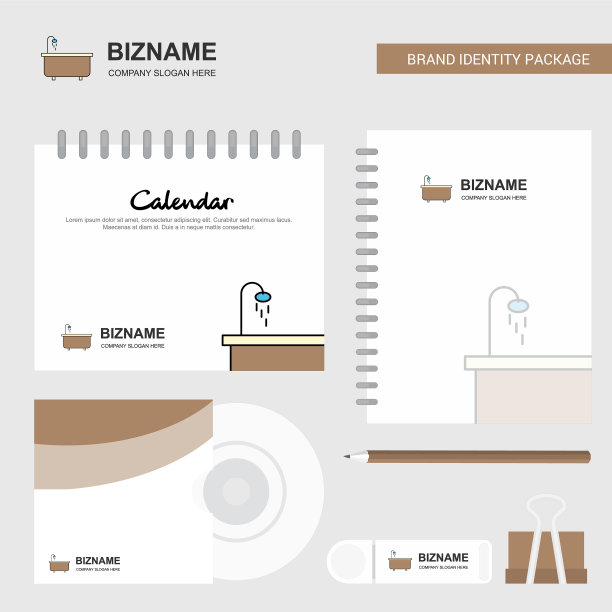 浴缸标志日历模板CD封面日记本和图片下载