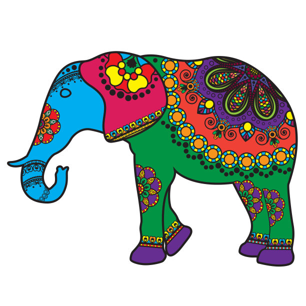 曼海蒂纹身涂鸦印度大象颜色图片下载