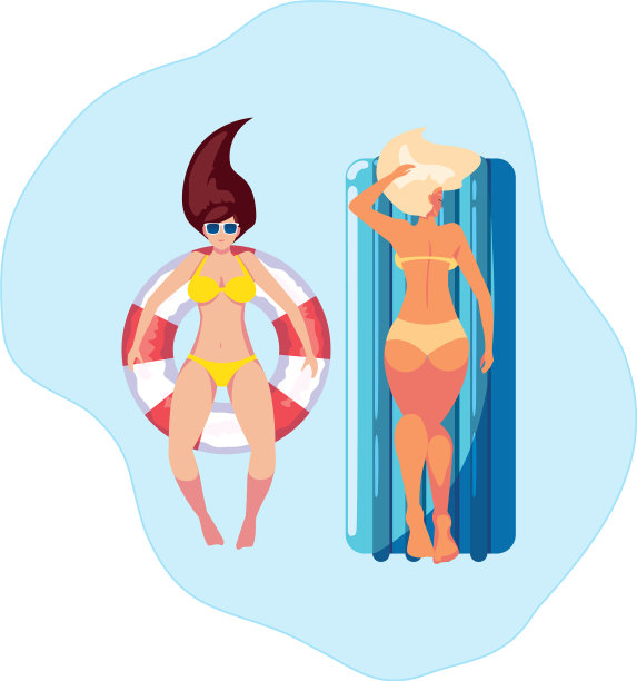 穿着救生衣和床垫的女孩图片下载