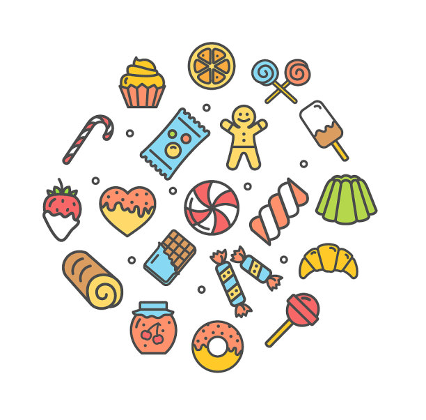 糖果和面包房的图标细线设置图片下载