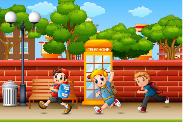 快乐的孩子们在人行道上奔跑图片下载