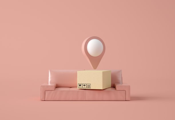 3 d演示。地图指针与纸盒。图片下载