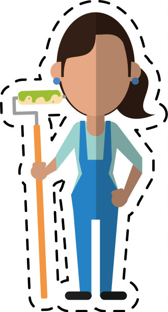 穿着工作服和滚轴的卡通画家女人图片下载