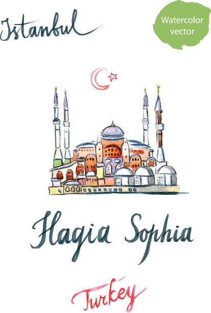 圣索菲亚教堂的水彩画图片下载