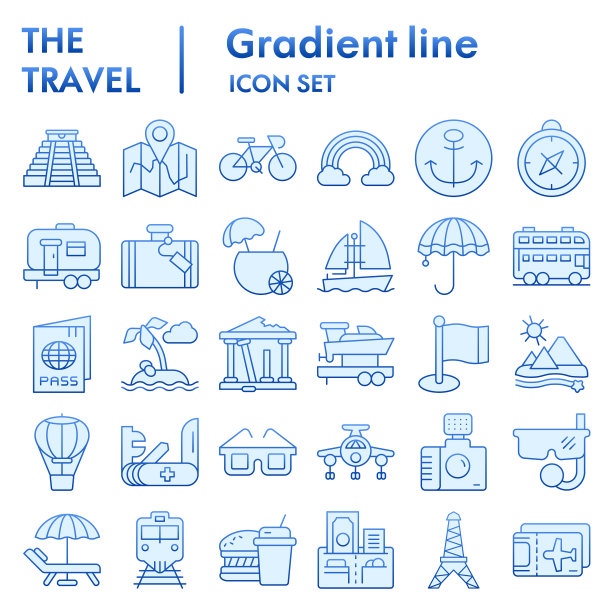 旅游平面图标集旅游标志收藏图片下载