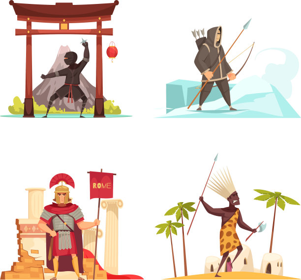 古代战士概念图标集图片下载