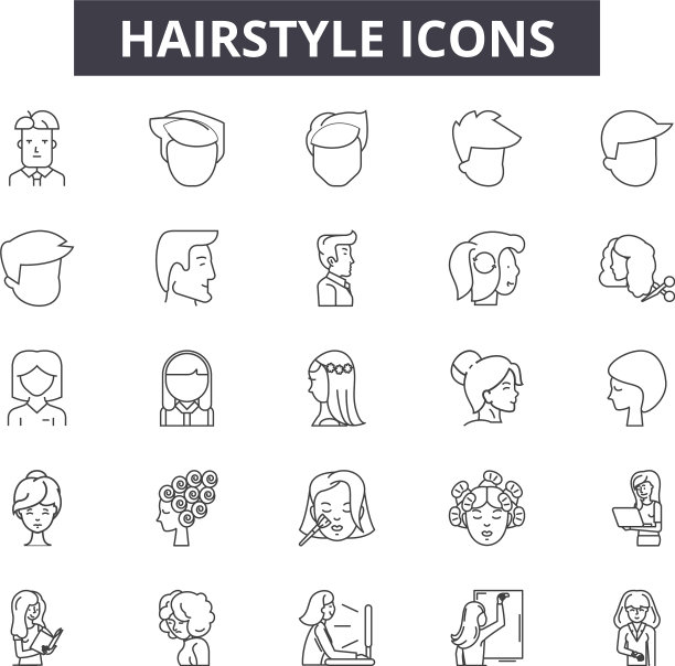 发型线图标标志设置轮廓图片下载