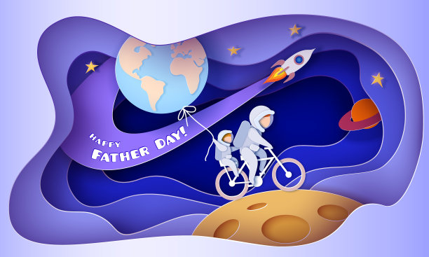 父亲节快乐贺卡剪纸风格图片下载