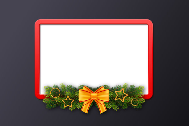 贺卡与红框杉木花环和蝴蝶结图片下载