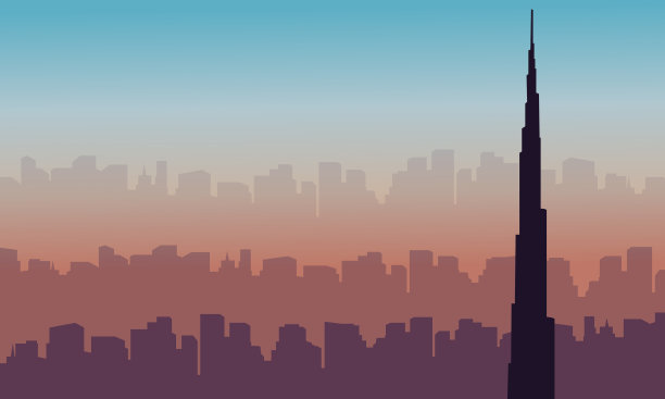 迪拜的地平线上有哈利法塔景观图片下载