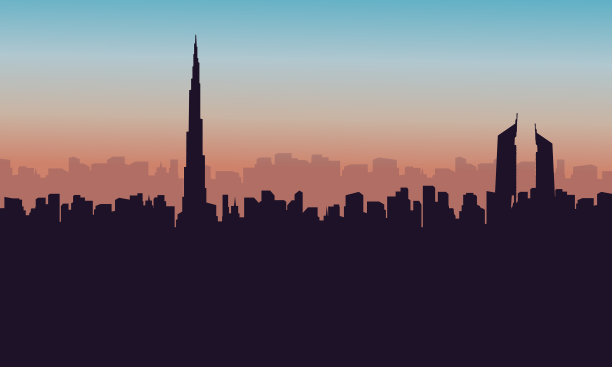 哈利法塔城市建筑剪影图片下载