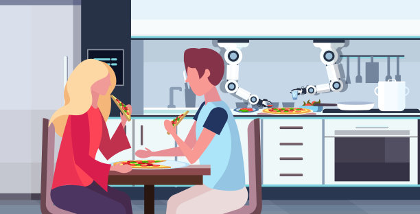 智能厨师机器人准备美味的披萨图片下载