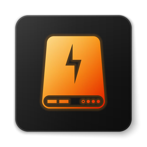 橙色发光电源银行图标孤立在白色图片下载