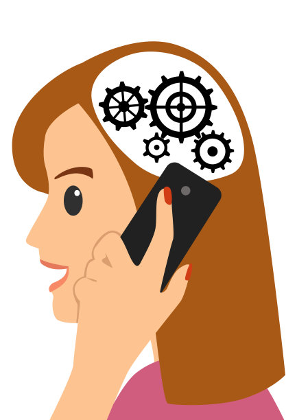 头和齿轮年轻女子讲电话图片下载