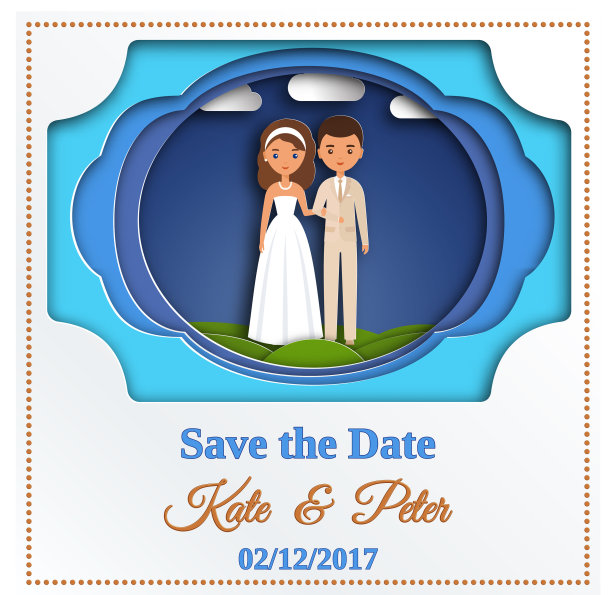 保存日期卡剪纸风格图片下载