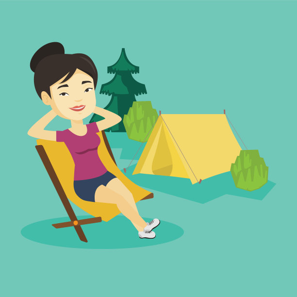 坐在帐篷里折叠椅上的女人图片下载
