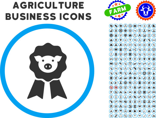 猪奖邮票圆形图标与套装图片下载