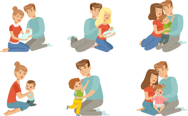 幸福的父母拥抱他们的孩子，让母亲和图片下载