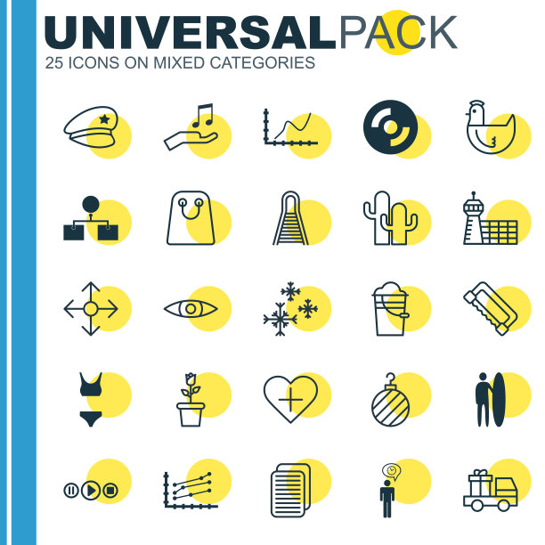 一组25个通用的可编辑图标可以使用图片下载