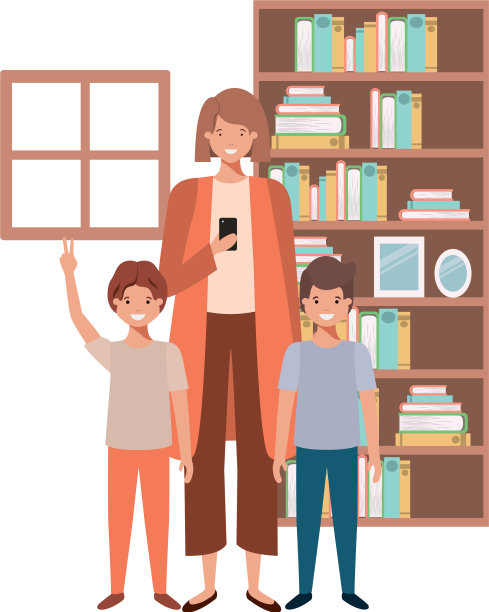 母亲和孩子在客厅的化身角色图片下载