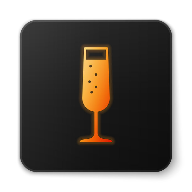 橙色发光的玻璃香槟图标隔离图片下载