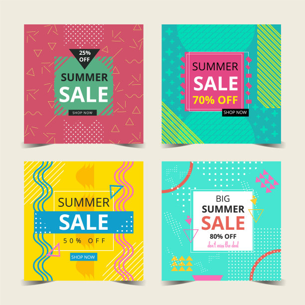 孟菲斯风格的夏季卡片收集图片下载