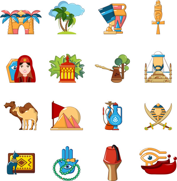 阿拉伯旅行图标设置卡通风格图片下载