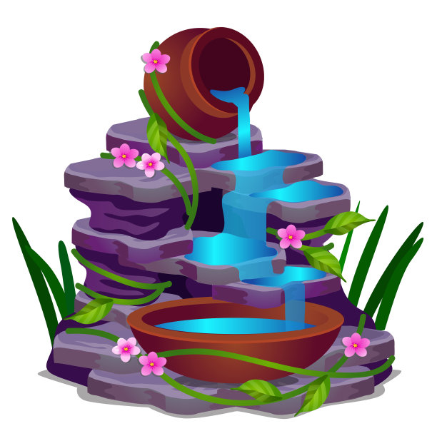 一个低矮的岩石瀑布和植物孤立在图片下载